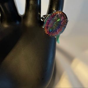 Rainbow mystic topaz ring